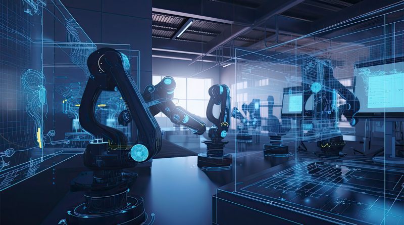 Image of a robotics lab to support AI in manufacturing article