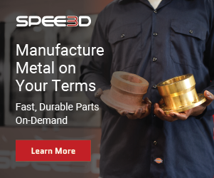 Spee3d advert. Man holding Machined metal components