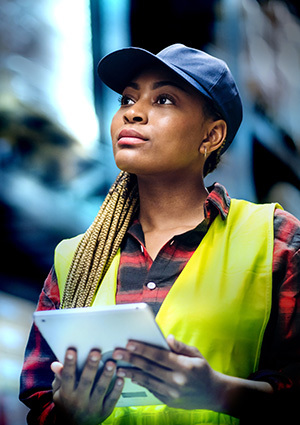 Portrait,Of,Smiling,African,American,Engineer,Woman,Order,Details,Checking