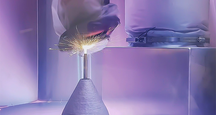 In SPEE3D's CSAM Process, metal powder exits the rocket nozzle and impacts the substrate at supersonic speed. Photo © SPEE3D