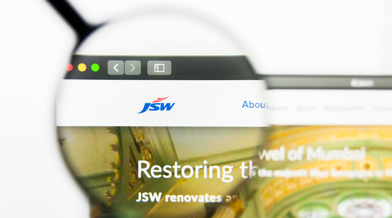 JSW Steel logo on computer to support article