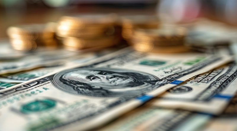 Image of some dollar bills laid out on a table with coins on top of them to support US economic stability article