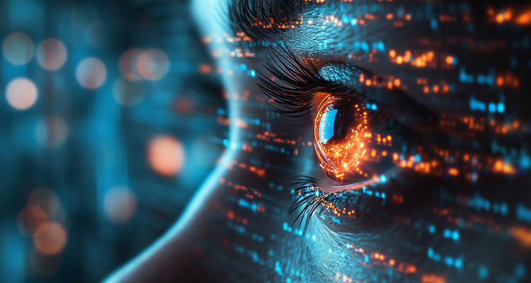 Human Eye with Futuristic Glowing Data Overlay