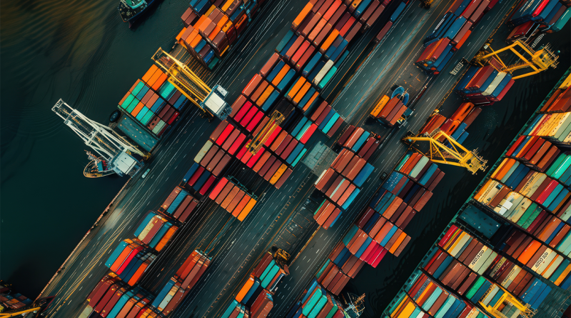 Various different colored storage containers lined up together by a dock to support Supply chain disruptions article