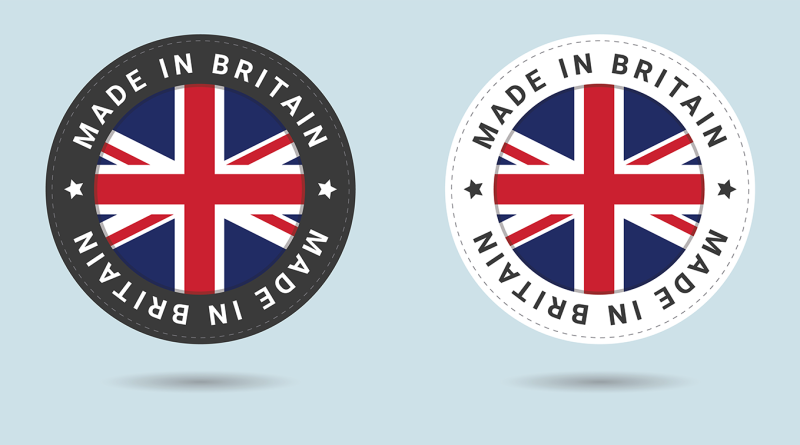 Two icons next to each other with the Union Jack inside and 'made in Britain' around the outside to support UK manufacturing global rankings article