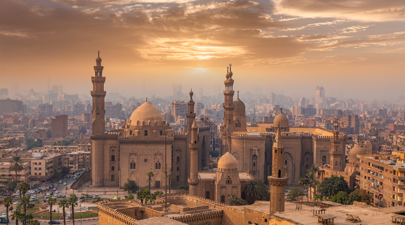 Panoramic image of Cairo, Egypt at sunset to support drug manufacturing article