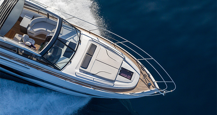 Overhead view of Princess V50 yacht in dark blue sea