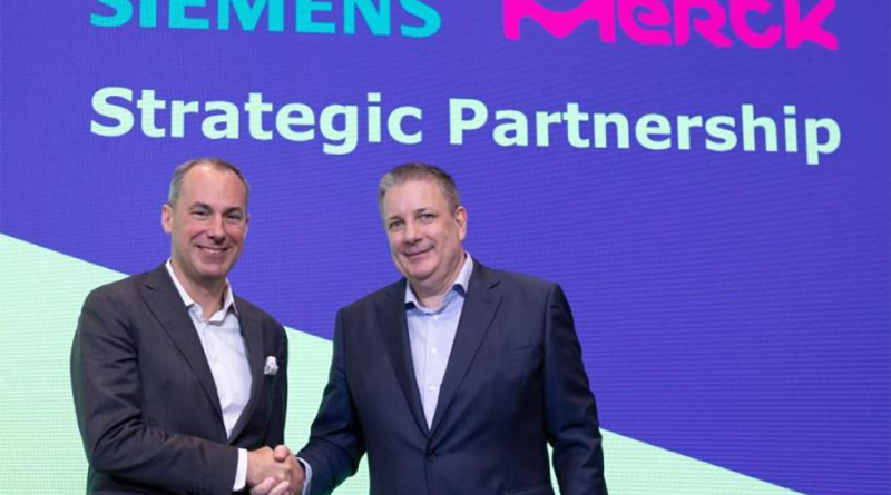 Heads of Siemens and Merck shaking hands to support modular production article