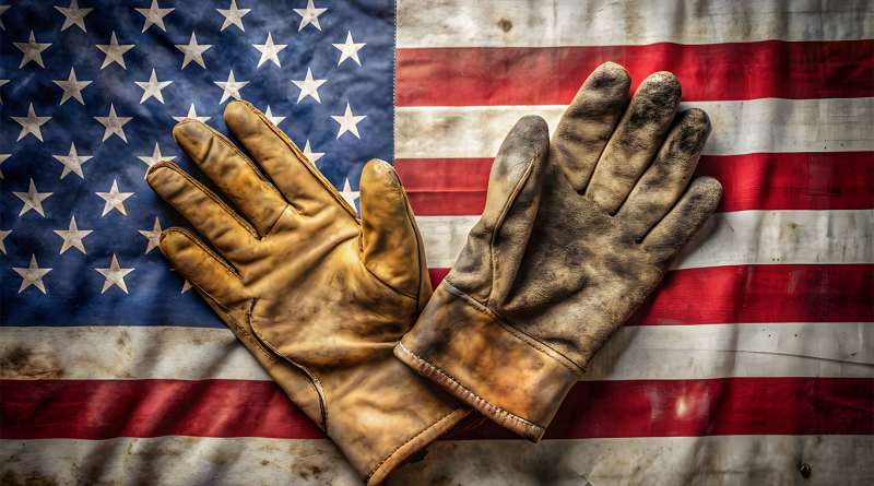 Manufacturing gloves laid across the US flag to support article