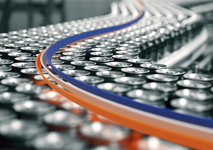 Cans on an production conveyor line