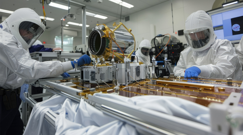 A satellite manufacturing facility in Taiwan, showcasing cutting-edge equipment and skilled engineers.