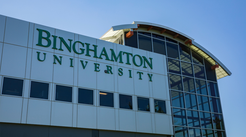 Binghamton University sign on building to support SMART USA article