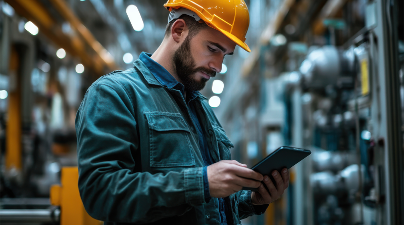 Factory construction worker in warehouse