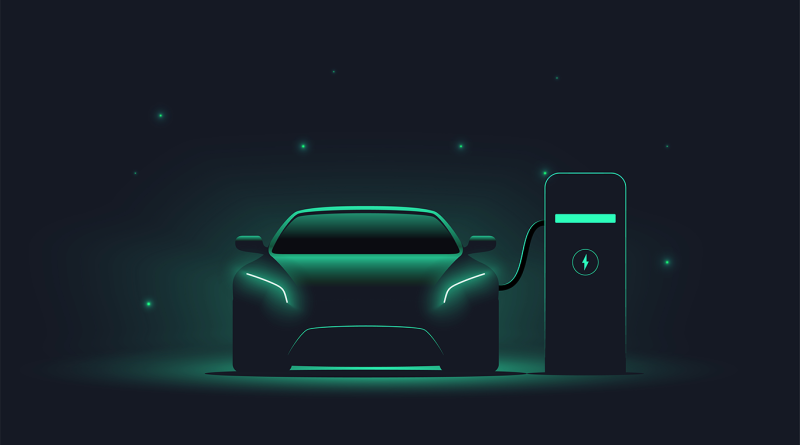 Illustrated image of an EV plugged into a charging station to support EV tariffs article