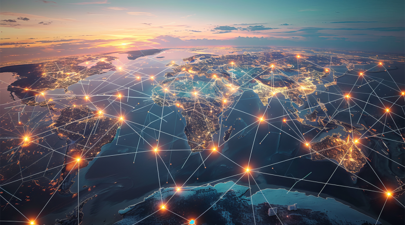 The globe connected by different lights to support global manufacturing PMI article