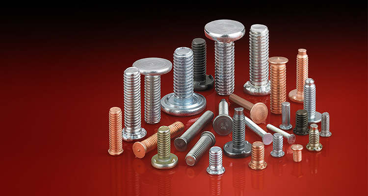 Fasteners and rivets on a red background