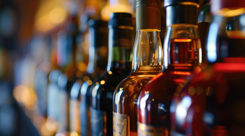 Rows of alcoholic spirits to support Diageo North America article