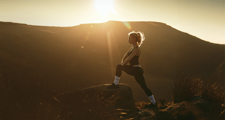 Woman stretching sunrise morning Summer