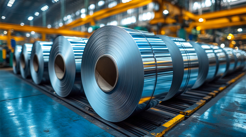 Rolls of aluminum in a warehousen to support steel and aluminum tariffs article