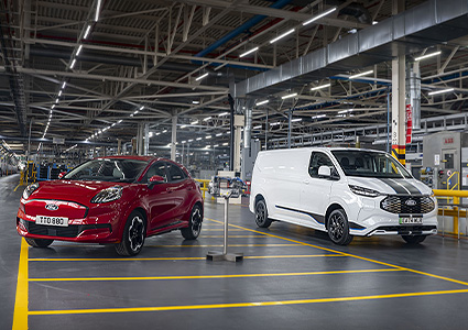  Ford Puma Gen-E and E-Transit Custom van are seen at the Halewood Plant