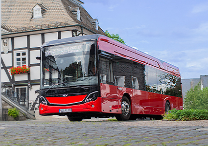 Red single decker bus