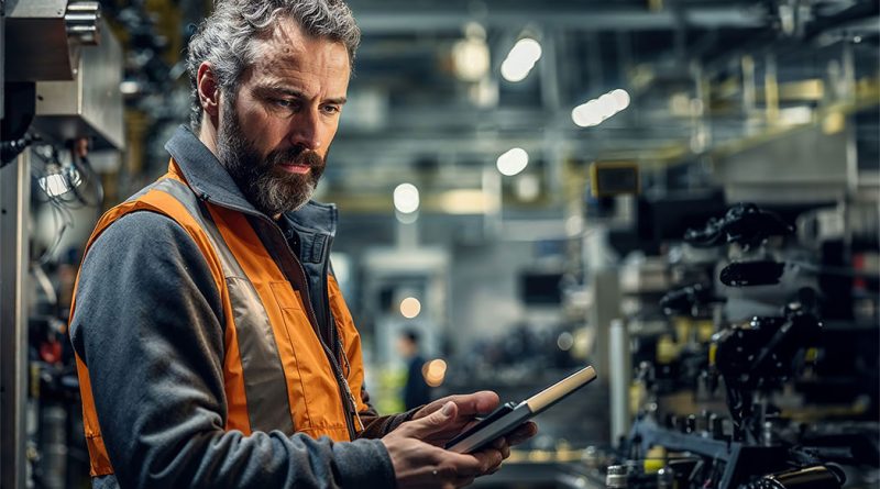 Squint app interface overlaying digital instructions in a factory setting