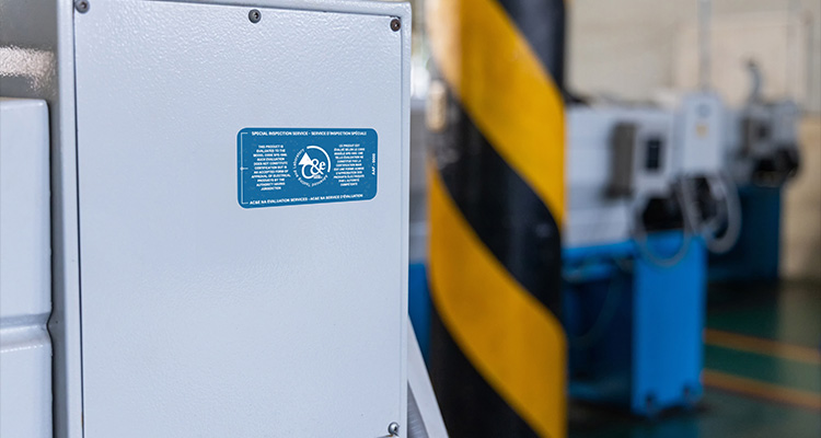 Committed to safety and evaluation, AC&E is driving machinery compliance across the globe Piece of equipment with an AC&E certification sticker on it