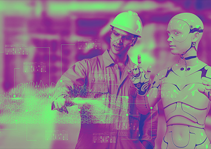 a concept related to digital twins and the future of industrial operations, where human and AI collaboration is central.