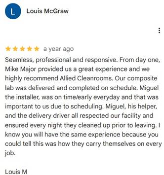 Allied Cleanrooms customer testimonials