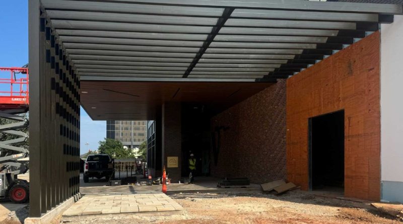Sharchs aluminum canopy on building