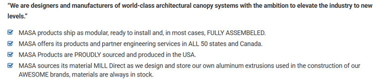 Masa Architectural Canopies benefits infographic
