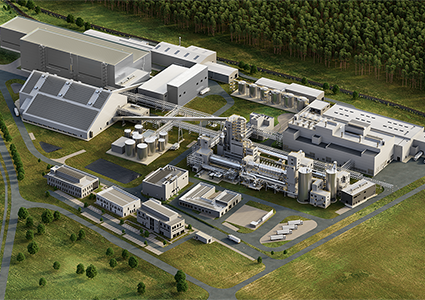 A rendering of the Rock Tech Lithium Hydroxide converter plant in Guben, Germany