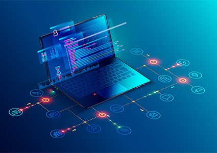 a conceptual illustration representing software development and networking