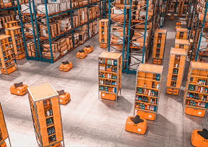 a highly automated warehouse utilizing Automated Mobile Robots
