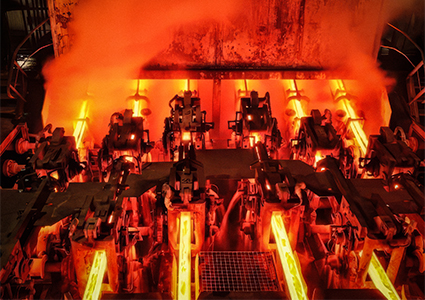  a continuous casting machine in a steel mill