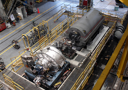 An EEE compressor train being tested in the heavy assembly and test floor