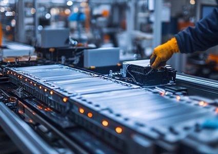a stage in the assembly line for electric vehicle (EV) battery packs