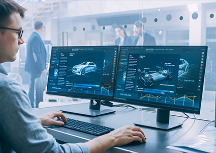 an automotive design engineer working on a virtual car simulation.
