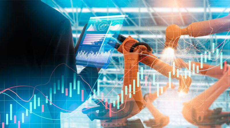 manufacturing data visual with robotics and professional in warehouse