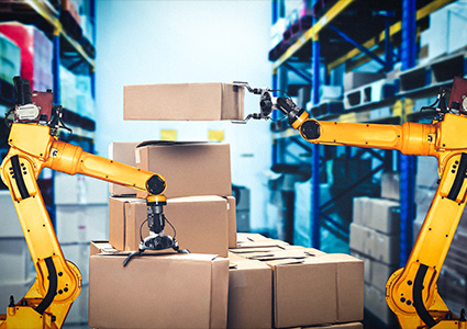 industrial robotic arms used for automated material handling