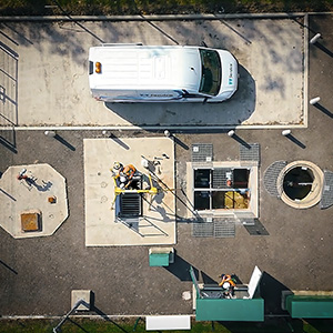 an aerial view of a wastewater pumping station