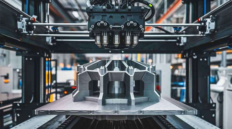 3D printed steel component showing complex lattice structure in industrial setting