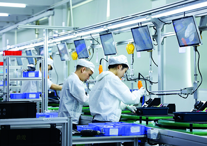  a modern industrial electronics manufacturing assembly line
