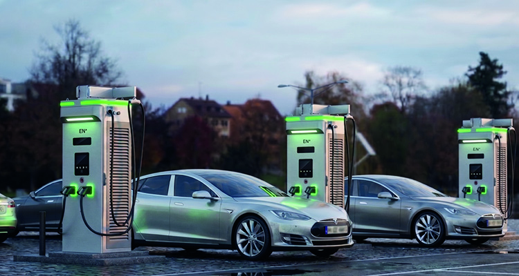 EN Plus Rocket Series DC Chargers charging two Tesla Model S electric vehicles