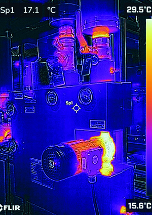 a thermal image of machinery, showing heat signatures