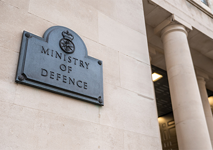 a signage plaque for the Ministry of Defence (MoD) in London