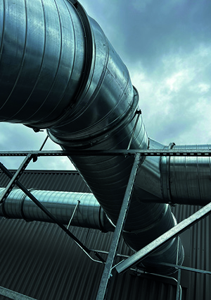 a large industrial exhaust or HVAC duct system