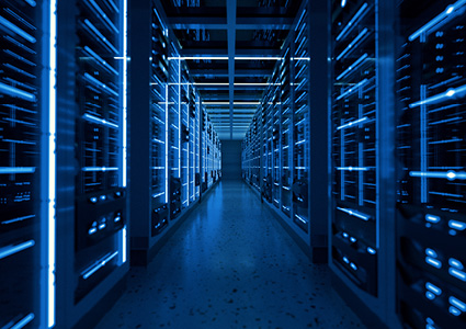 the interior of a modern data center.