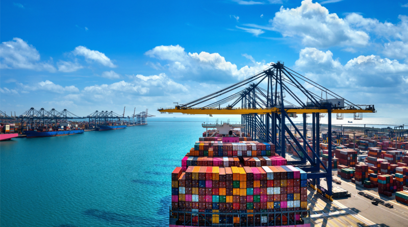 Cargo containers in a shipping yard