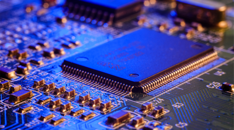 Industrial line for the production of electronic circuit boards with chips.